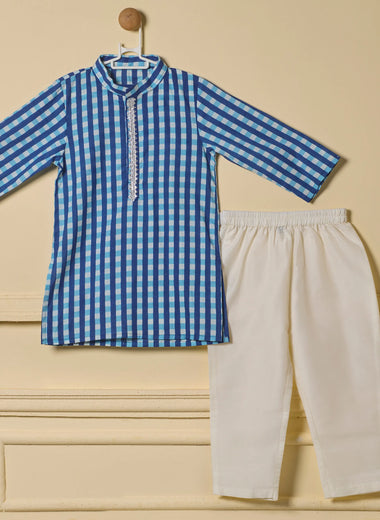 Blue Gingham Kurta Set