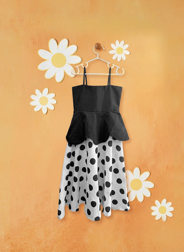 Black polka peplum gown