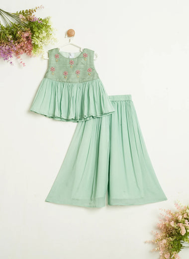 SEA GREEN PALAZZO SET WITH FLORAL YOK