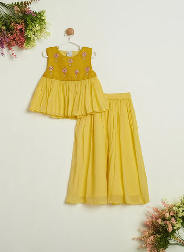 YELLOW PALAZZO SET WITH FLORAL YOK