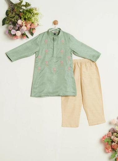 ZARDOZI FLOWER SEA GREEN KURTA SET