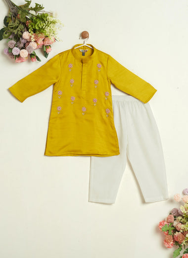 ZARDOZI FLOWER YELLOW KURTA SET