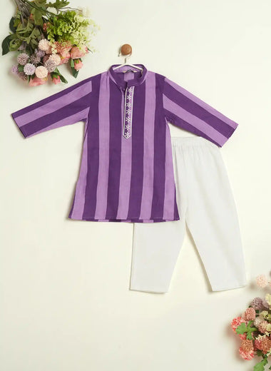 PUPRLE STRIPES KURTA SET