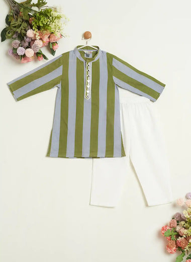 GREEN STRIPES KURTA SET