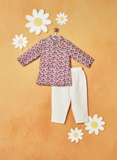RED & PINK FLORAL KURTA SET