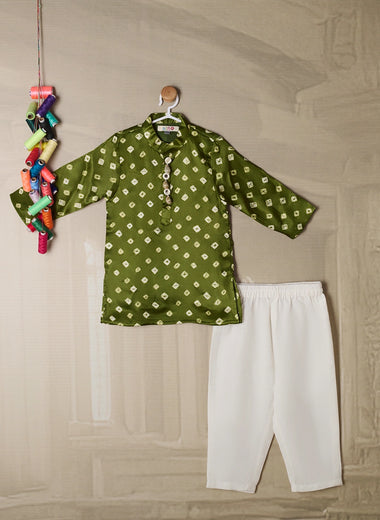 GREEN BANDHANI KURTA SET