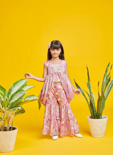 Cowl Jacket with Layered Sharara Set