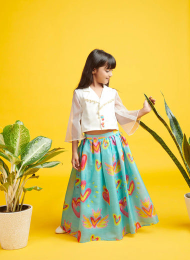 Multi Colored Heart Prints Lengha Set