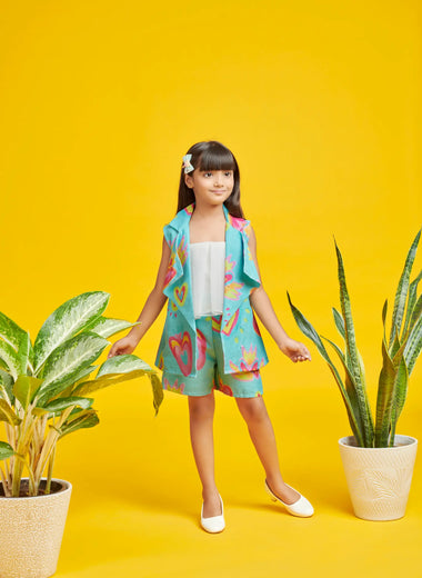 Hearts Print Blazer Cord Set