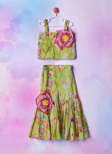 Printed Sharara with Pink Flower