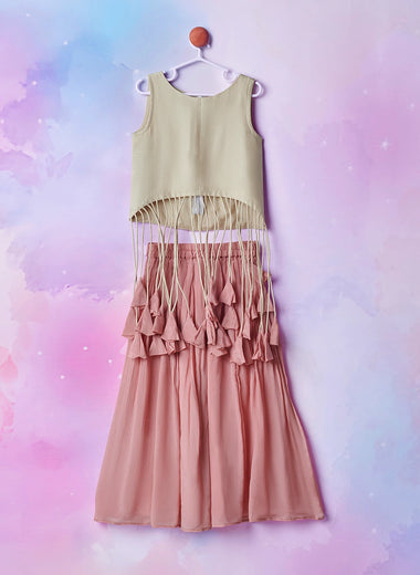 Pink & Off White Fringes