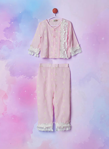 Pink White Laced Co-Ord Set
