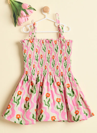 WAVE AND BLOOM DRESS PINK