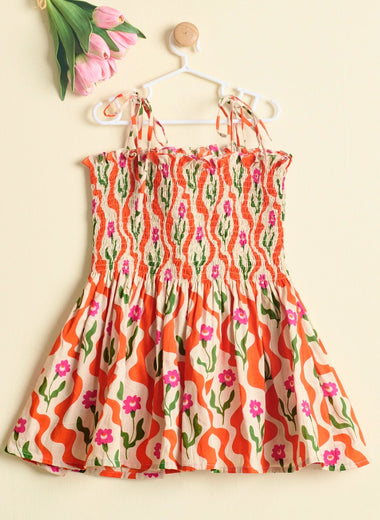 WAVE AND BLOOM DRESS ORANGE