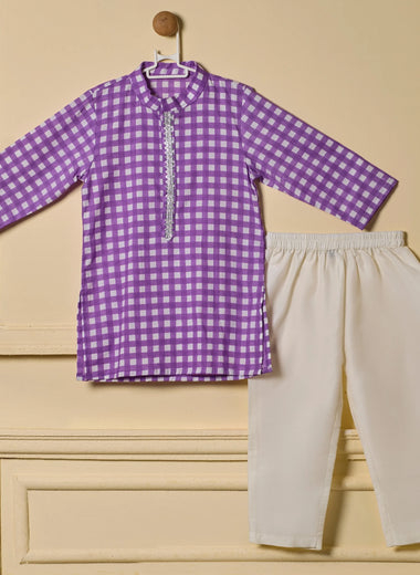 Purple Gingham Kurta Set