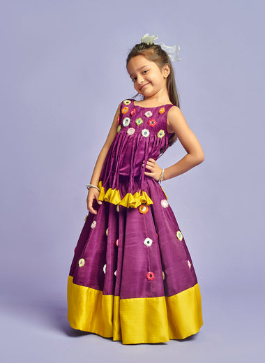 Multi Colored Hand Embroiderd Mirror Lengha Set