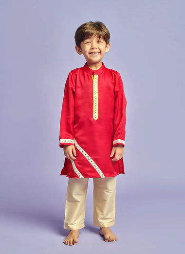 Red Kurta Set with Abla Borders
