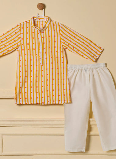 Saffron Stripe Kurta Set