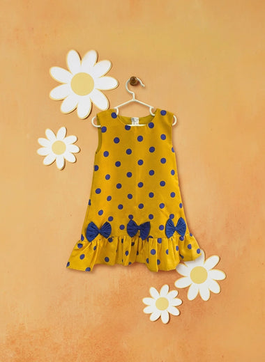 Yellow blue polka summer dress