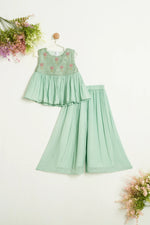 SEA GREEN PALAZZO SET WITH FLORAL YOK
