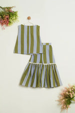 GREEN STRIPPED SHARARA