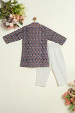 BLOCK PRINTED BLUE AND ORANGE KURTA SET