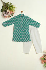 GREEN BLOCK PRINTED KURTA SET