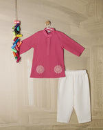 PINK SELF WEAVED KURTA SET