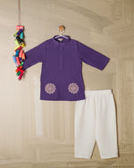 PURPLE SELF WEAVED KURTA SET