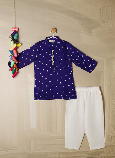 BLUE BANDHANI KURTA SET