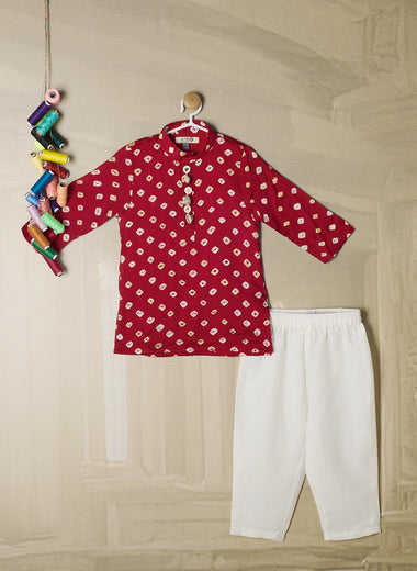 RED BANDHANI KURTA SET