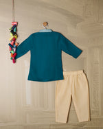 TEAL BLUE COLOR BLOCKED KURTA SET