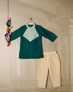 EMRALD GREEN COLOR BLOCKED KURTA SET