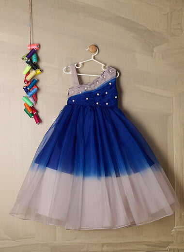 BLUE GREY SHADED ORGANZA GOWN