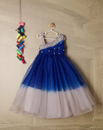 BLUE GREY SHADED ORGANZA GOWN