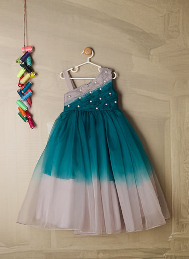 EMRALD GREEN AMND GREY SHADED ORGANZA GOWN