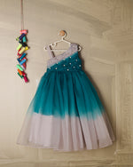 EMRALD GREEN AMND GREY SHADED ORGANZA GOWN