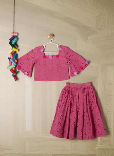 PINK HAKOBA POM POM CORD SET