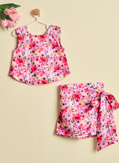 PINK FLORAL SKORT SET