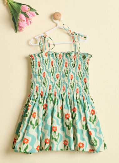 WAVE AND BLOOM DRESS SEA GREEN