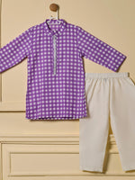 Purple Gingham Kurta Set